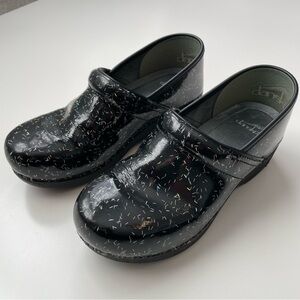Dansko Black Rainbow Glitter Professional Clogs, Size 40 (see size note)